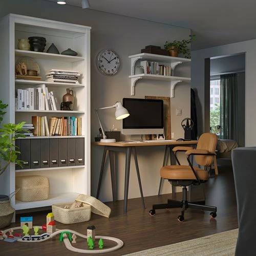 Письменный стол - IKEA ANFALLARE/NÄRSPEL/NARSPEL, 140х65 см, бамбук/серый, АНФАЛЛАРЕ/НЭРСПЕЛЬ ИКЕА (изображение №4)