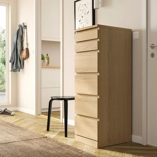 Комод с 6 ящиками - IKEA MALM, 123х40х48 см, дубовый шпон, беленый МАЛЬМ ИКЕА (изображение №5)
