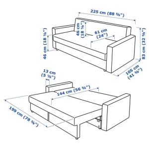 3-местный диван-кровать - IKEA FRIHETEN, 83x105x225см, черный, ФРИХЭТЕН ИКЕА
