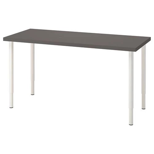 Письменный стол - IKEA LAGKAPTEN/OLOV, 140х60х63-93 см, темно-серый/белый, ЛАГКАПТЕН/ОЛОВ ИКЕА (изображение №1)