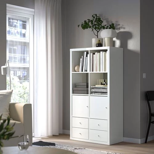 Стеллаж 8 ячеек с ящиками и дверцами - IKEA KALLAX, 77х147 см, белый, КАЛЛАКС ИКЕА (изображение №2)