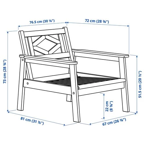 Кресло садовое - IKEA BONDHOLMEN, 73х81x77 см, серый, БОНДХОЛЬМЕН ИКЕА (изображение №8)