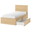 Каркас кровати с 2 ящиками для хранения - IKEA MALM/LUROY/LURÖY, 90х200 см, дубовый шпон, беленый МАЛЬМ/ЛУРОЙ ИКЕА