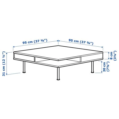 Журнальный стол - IKEA ИКЕА TOFTERYD, 95х95х31 см, глянцевый белый (изображение №5)