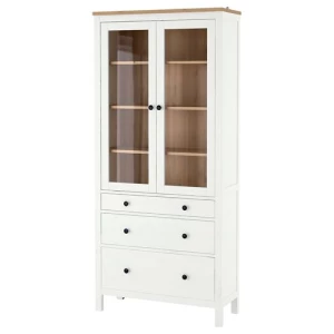 Шкаф со стеклянной дверцей - IKEA HEMNES/ Хемнэс ИКЕА, 89x197 см, белый,
