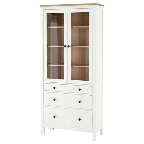 Шкаф со стеклянной дверцей - IKEA HEMNES/ Хемнэс ИКЕА, 89x197 см, белый, (изображение №1)