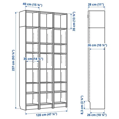 Открытый книжный шкаф - BILLY IKEA/БИЛЛИ ИКЕА, 28х120х237 см, чёрный (изображение №3)