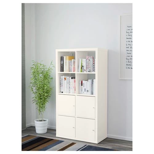 Стеллаж 8 ячеек с дверцами - IKEA KALLAX, 77х147 см, белый, КАЛЛАКС ИКЕА (изображение №2)