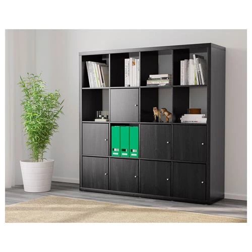 Стеллаж 16 ячеек с дверцами - IKEA KALLAX, 147х147 см, черный, КАЛЛАКС ИКЕА (изображение №2)