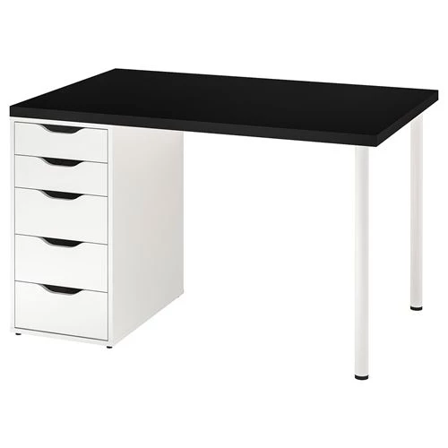 Письменный стол с ящиком - IKEA MÅLVAKT/MALVAKT/ALEX, 120x80 см, черный/белый, МОЛВАКТ/АЛЕКС ИКЕА (изображение №1)