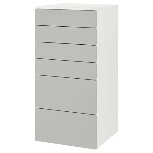 Комод детский - IKEA PLATSA/SMÅSTAD/SMASTAD, 60x55x123 см, белый/серый, ИКЕА (изображение №1)