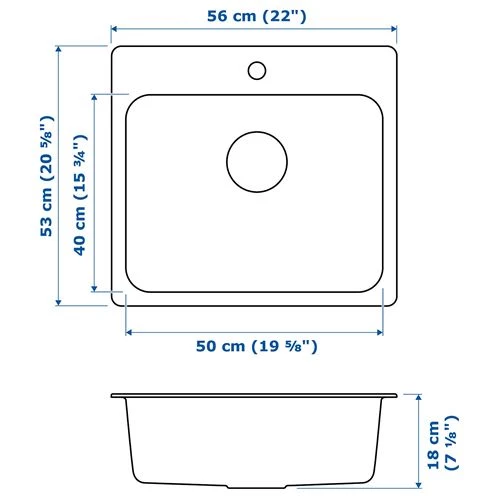 Врезная мойка - IKEA LÅNGUDDEN/LANGUDDEN, 56х53 см, нержавеющая сталь, ЛОНГУДДЕН ИКЕА (изображение №2)