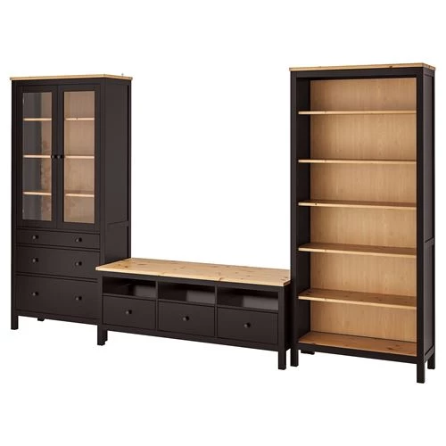 Комбинация под ТВ - IKEA HEMNES, 47x326x197 см, черный, Хемнэс ИКЕА (изображение №1)