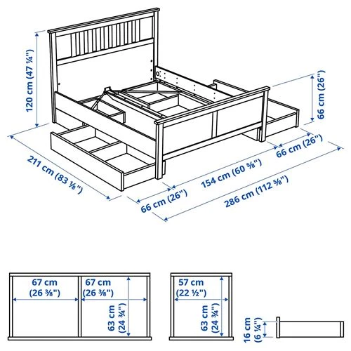 Основание двуспальной кровати - IKEA HEMNES/LINDBÅDEN, 140x200 см, белый, Хемнэс/Линдбаден ИКЕА (изображение №9)