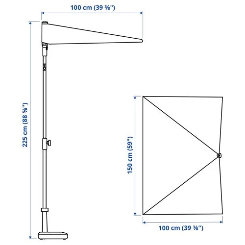 Зонт от солнца - IKEA LILLEÖ/LILLEO, 150x100 см, серый, ИКЕА (изображение №7)