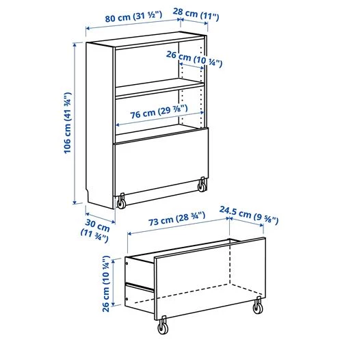 Книжный шкаф с ящиками - BILLY IKEA/БИЛЛИ ИКЕА, 30х80х106 см, белый (изображение №6)