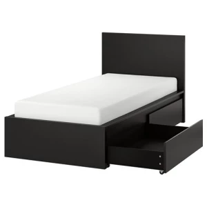 Каркас кровати с 2 ящиками для хранения - IKEA MALM/LUROY/LURÖY, 90х200 см, черно-коричневый МАЛЬМ/ЛУРОЙ ИКЕА