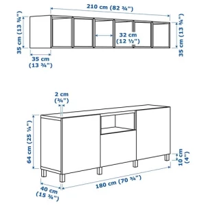 Шкаф для ТВ - IKEA BESTÅ/EKET, 210x40x220 см, белый, Бесто\Экет ИКЕА