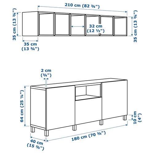 Шкаф для ТВ - IKEA BESTÅ/EKET, 210x40x220 см, белый, Бесто\Экет ИКЕА (изображение №4)