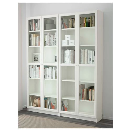 Книжный шкаф со стеклянной дверцей - BILLY/OXBERG IKEA/ БИЛЛИ/ОКСБЕРГ ИКЕА, 30х160х202 см, белый (изображение №2)