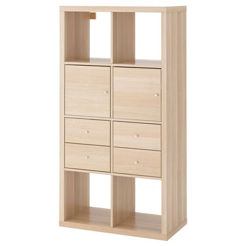 Стеллаж 8 ячеек с ящиками - IKEA KALLAX, 77х147 см, под беленый дуб, КАЛЛАКС ИКЕА