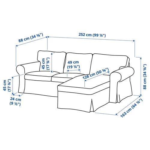 Диван угловой 3-местный - IKEA EKTORP, 252х88/128 см, серый, ЭКТОРП ИКЕА (изображение №8)