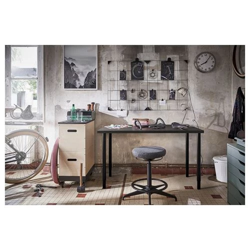 Письменный стол - IKEA LAGKAPTEN/OLOV, 120х60х63-93 см, темно-серый/черный, ЛАГКАПТЕН/ОЛОВ ИКЕА (изображение №6)