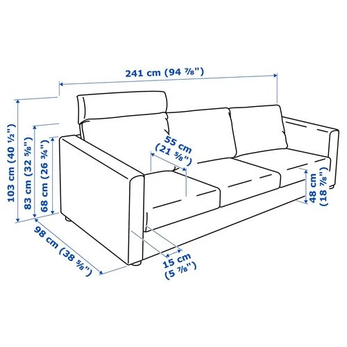 Диван 3-местный - IKEA VIMLE, 241х98х83 см, черный, ВИМЛЕ ИКЕА (изображение №7)