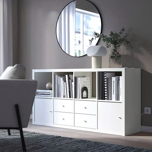 Стеллаж 8 ячеек с ящиками - IKEA KALLAX, 147х77 см, белый, КАЛЛАКС ИКЕА (изображение №3)