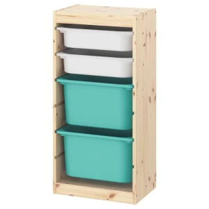 Стеллаж - IKEA TROFAST, 44х30х91 см, сосна/белый/бирюзовый, ТРУФАСТ ИКЕА