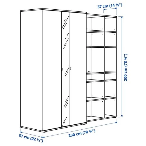 Шкаф  - VIHALS IKEA/ ВИХАЛС ИКЕА, 200x57x200, белый (изображение №4)