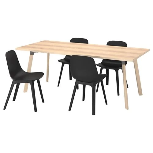 Обеденный набор - YPPERLIG/ODGER IKEA ЮППЕРЛИГ / ОДГЕР ИКЕА,  200х90 см, под беленый дуб/черный (изображение №1)