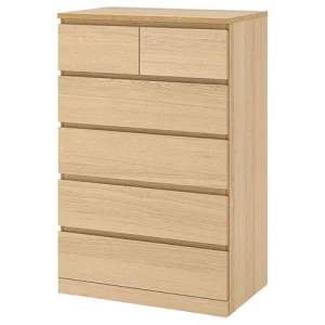 Комод с 6 ящиками - IKEA MALM, 80x123х48 см, дубовый шпон, беленый МАЛЬМ ИКЕА