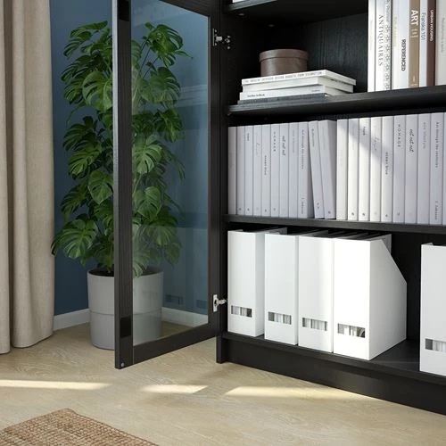 Книжный шкаф со стеклянной дверцей - BILLY/OXBERG IKEA/ БИЛЛИ/ОКСБЕРГ ИКЕА, 30х80х237 см, чёрный (изображение №4)