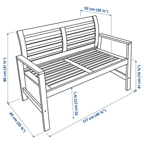 Садовая скамья со спинкой - IKEA APPLARO/ÄPPLARÖ, 80x117x65 см, коричневая, ЭПЛАРО ИКЕА (изображение №5)