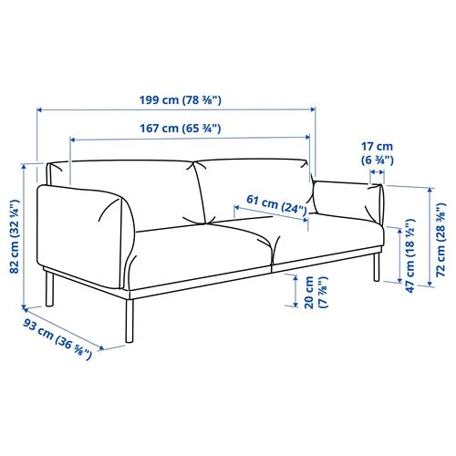 Диван 2-местный - IKEA ÄPPLARYD/APPLARYD, 82х199 см, серый, ЭППЛАРЮД ИКЕА (изображение №7)