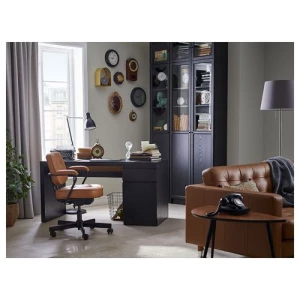 Письменный стол с ящиком - IKEA MALM, 140x65 см, черно-коричневый, МАЛЬМ ИКЕА