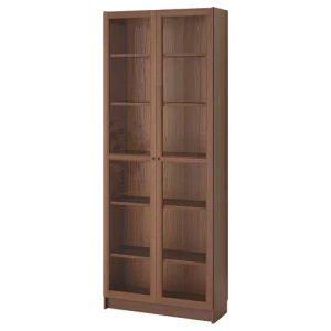 Книжный шкаф со стеклянной дверцей - BILLY/OXBERG IKEA/БИЛЛИ/ОКСБЕРГ ИКЕА, 30х80х202 см, коричневый