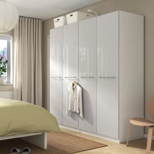 Платяной шкаф - IKEA PAX/FARDAL, 200x60x201 см, белый /глянцевый светло-серый ПАКС/ФАРДАЛЬ ИКЕА