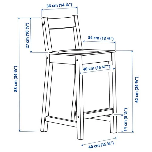 Барный стул - IKEA NORDVIKEN/ИКЕА НОРДВИКЕН, 40х45х88 см, черный (изображение №4)