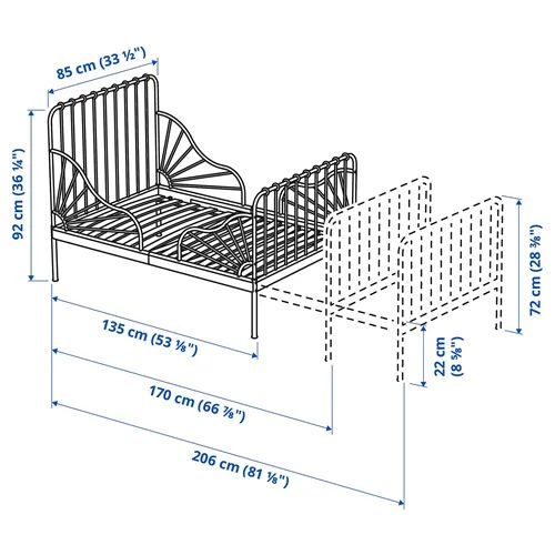 Кровать одноярусная - IKEA MINNEN/LURÖY, 80x200 см, черный/белый, ИКЕА (изображение №5)