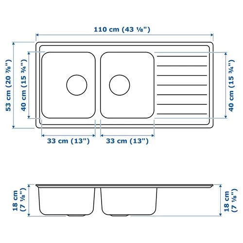 Двойная мойка для кухни размеры