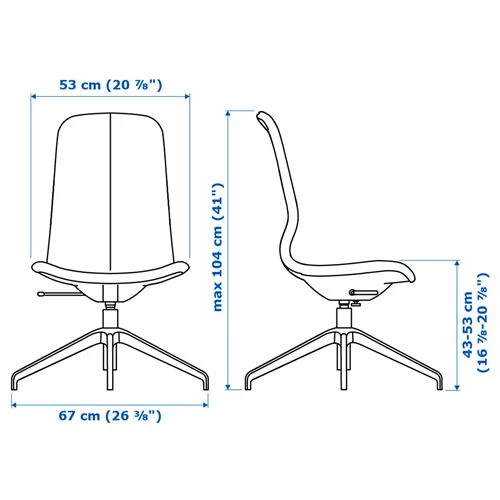 Офисный стул - IKEA LÅNGFJÄLL/LANGFJALL, 68x68x104см, белый, ЛОНГФЬЕЛЛЬ  ИКЕА (изображение №8)