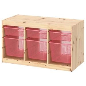 Стеллаж детский - IKEA TROFAST, 93x44x52 см, светло-коричневый/розовый, ИКЕА