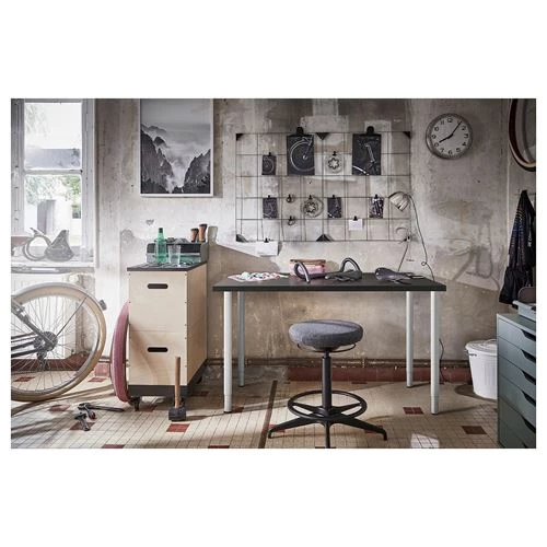 Письменный стол - IKEA LAGKAPTEN/OLOV, 120х60х63-93 см, темно-серый/белый, ЛАГКАПТЕН/ОЛОВ ИКЕА (изображение №6)