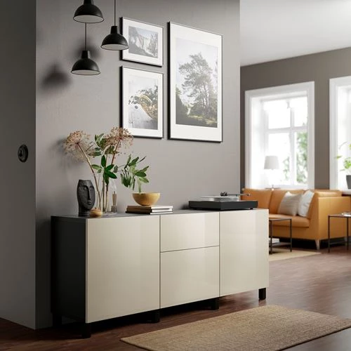 Комбинация для хранения - IKEA BESTÅ/BESTA/БЕСТА/БЕСТО ИКЕА, 180x42x74 см, серый (изображение №3)