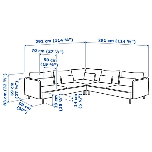 6-местный угловой диван - IKEA SÖDERHAMN/SODERHAMN, 99x291см, серый, СЕДЕРХАМН ИКЕА (изображение №8)