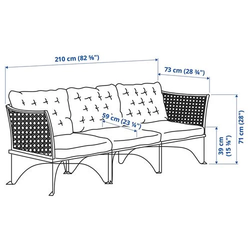 Диван садовый - IKEA JUTHOLMEN, 210x73 см, серый/бежевый, ЮТХОЛЬМЕН ИКЕА (изображение №6)