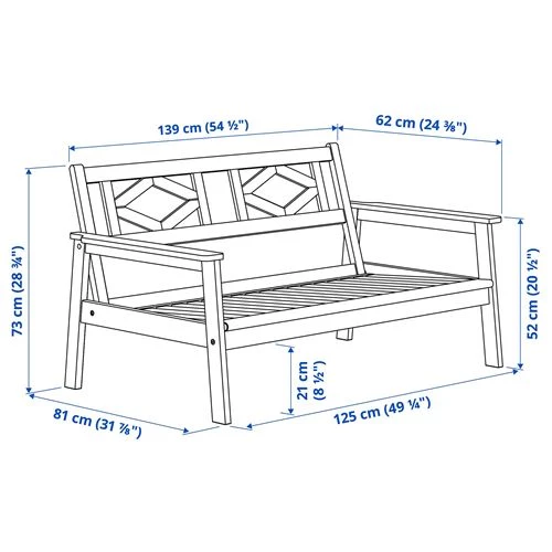 Диван садовый - IKEA BONDHOLMEN, 73х81x139 см, серый, БОНДХОЛЬМЕН ИКЕА (изображение №6)