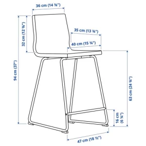 Барный стул - IKEA ИКЕА LILLАNАS , 35х40х94 см, темно-серый